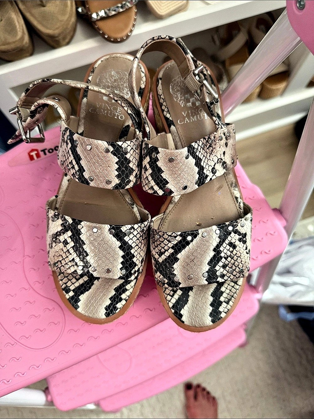Vince Camuto Ellna Studded Platform Wedge Sandal Pink & Black